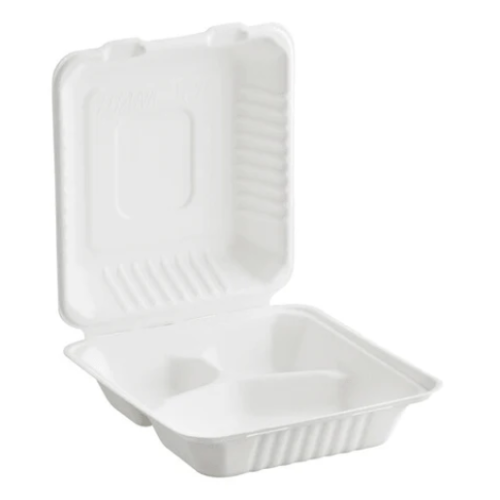 EPS83 - 8inch 3Comp Sugarcane Clamshell Container