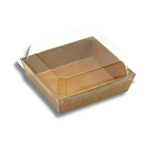 KPSB01 Square Kraft Paper Box with Clear PET Lid 4.7x4.33x2.6"